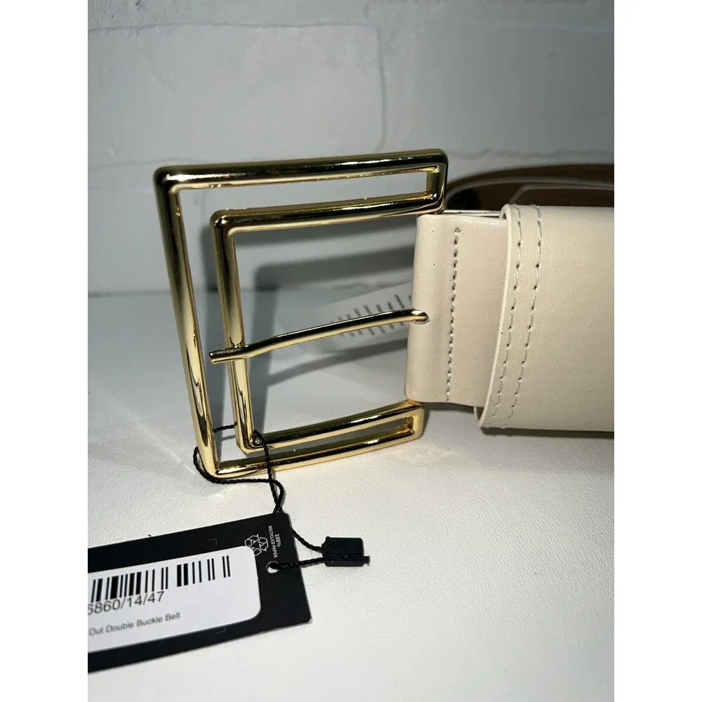 NWT! - PrettyLittleThing Cream Oversized Cut Out Double Buckle Belt M/L